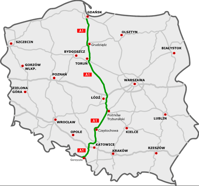A1 highway Poland route