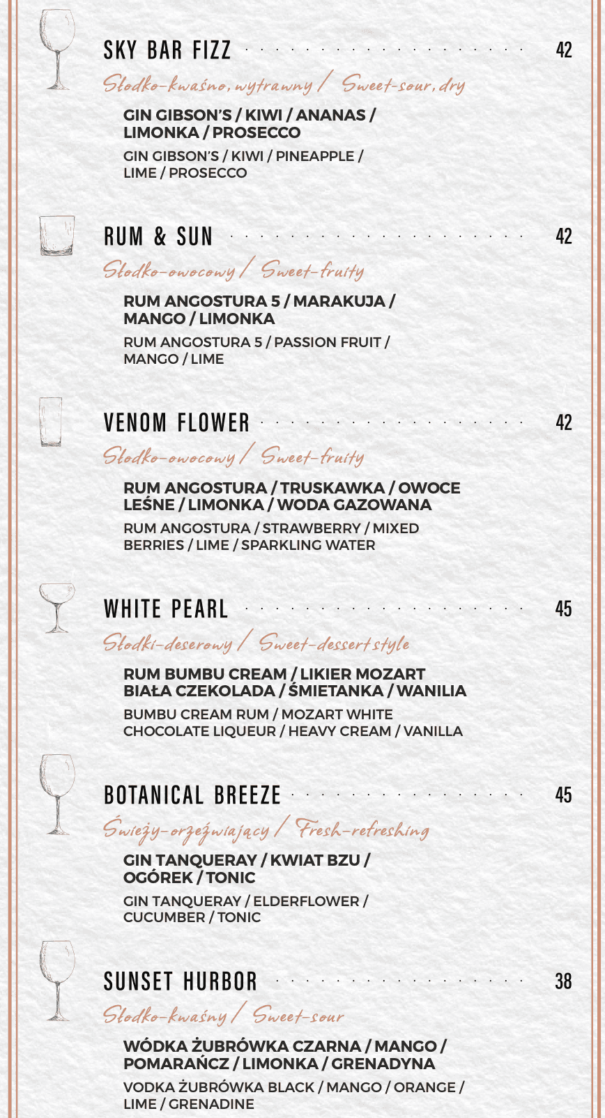 signature cocktails at the Holiday Inn Sky Bar in Gdansk
