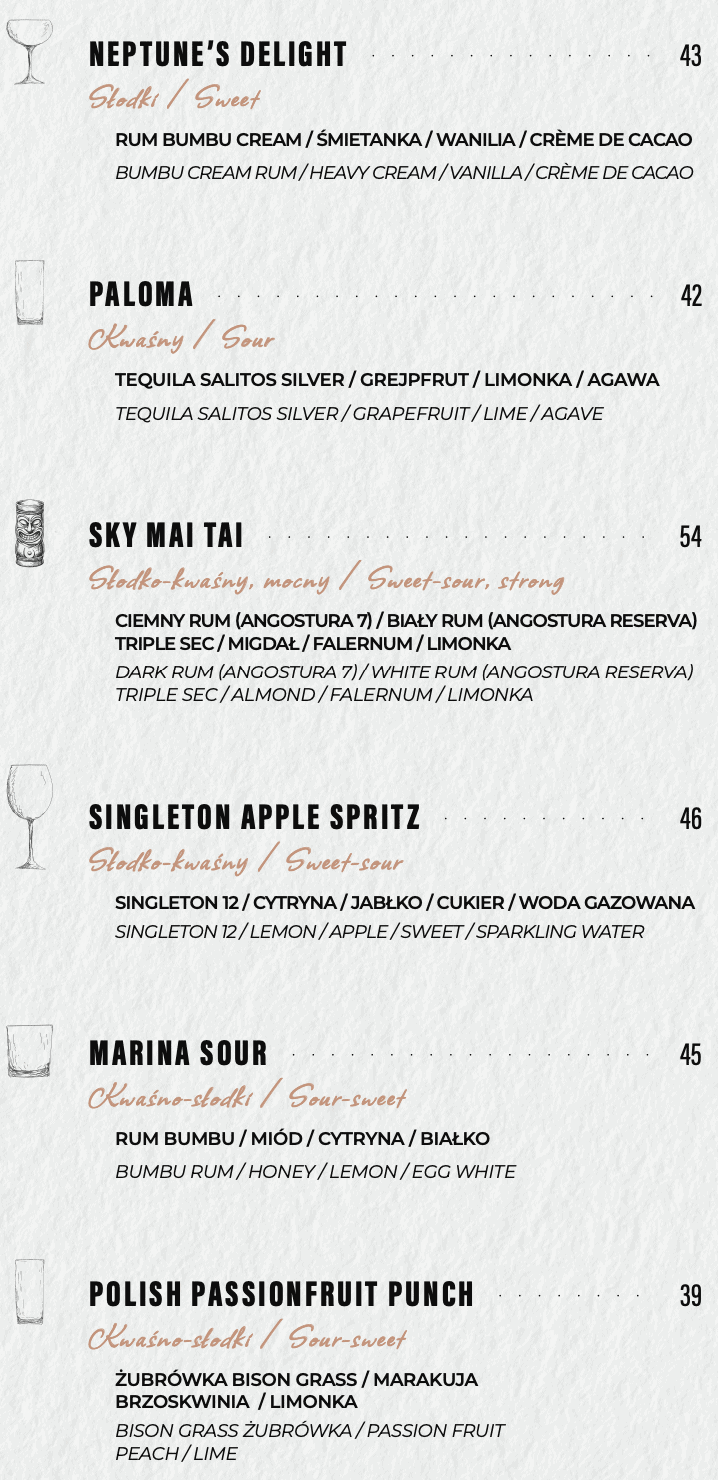 signature cocktails at Holiday Inn Sky Bar in Gdańsk