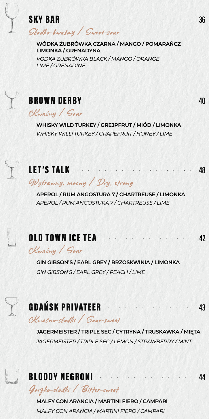signature cocktails at Holiday Inn Sky Bar in Gdańsk