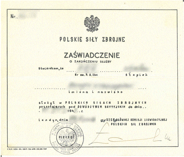 military records from the British Ministry of Defence - issued for Polish Forces under British command