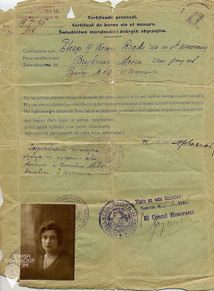 Pre-war statement of morality issued for the purpose of emigration from Poland to Argentina