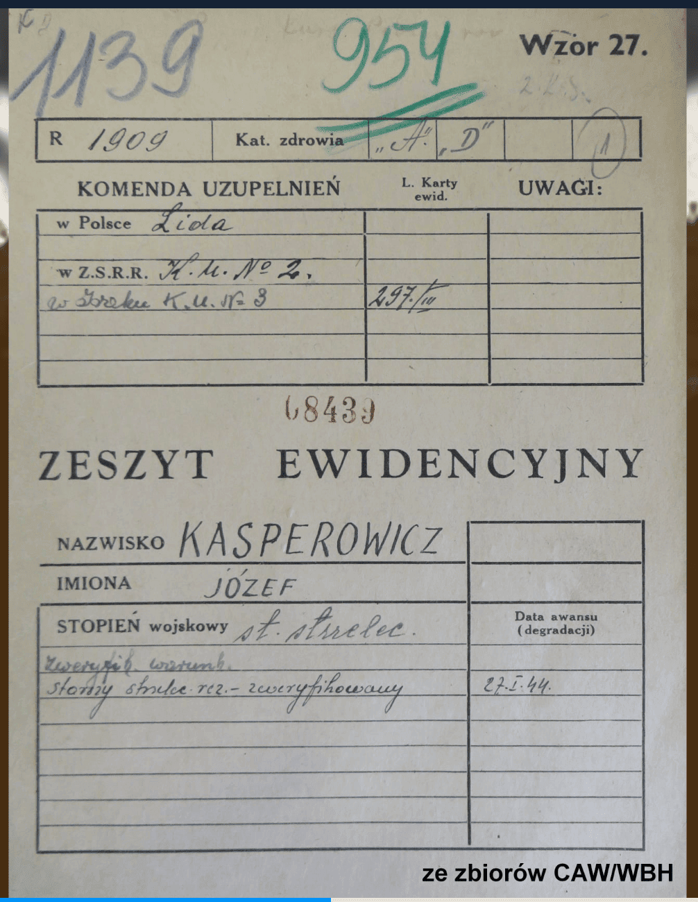 zeszyt ewidencyjny Polish military records