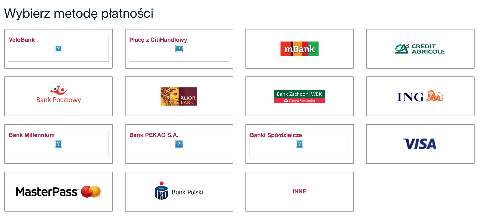 Payment methods for online SKM tickets