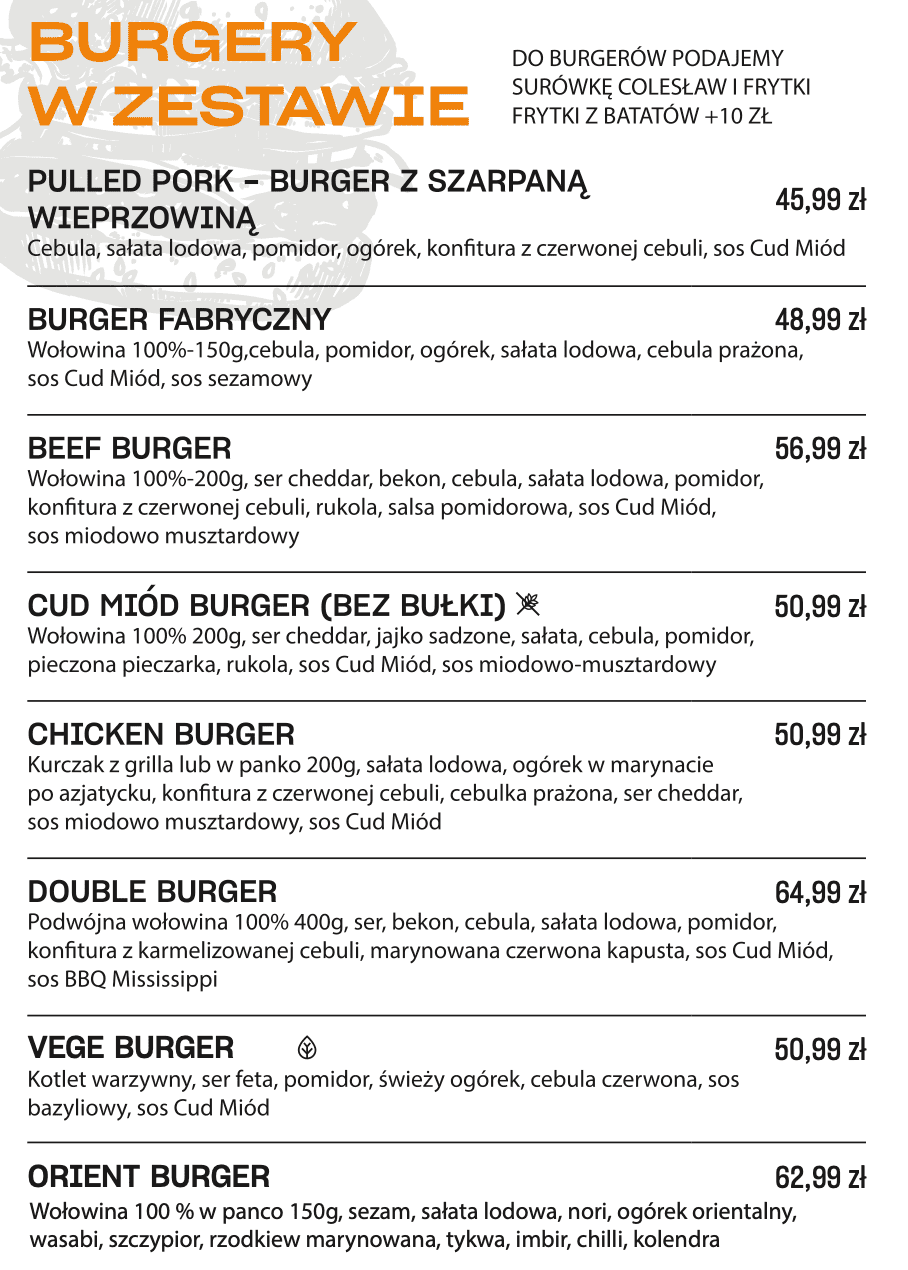 burger sets at Cud Miod restaurant in Lodz