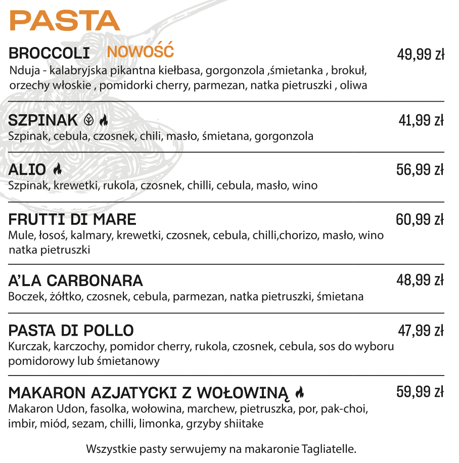 pasta dishes at Cud Miod restaurant in Lodz