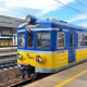 Blue and yellow SKM train in Gdańsk