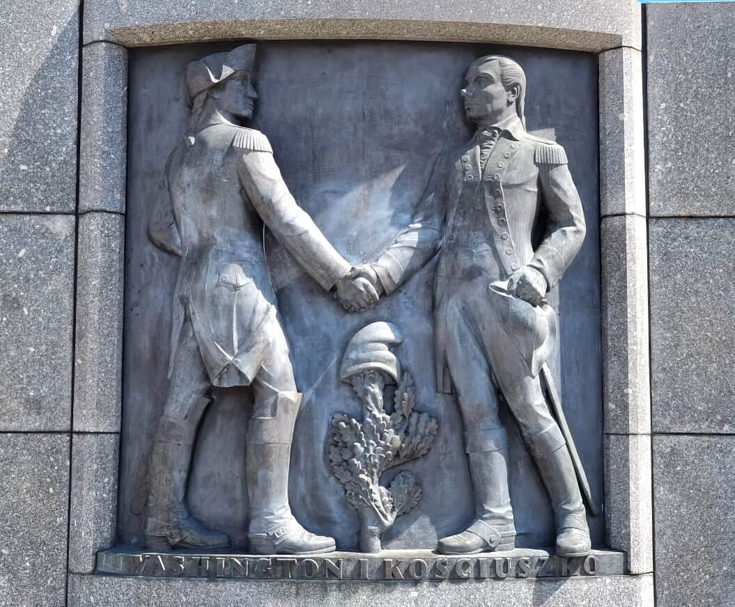 Washington and Kościuszko bas-relief on Plac Wolnosci in Lodz