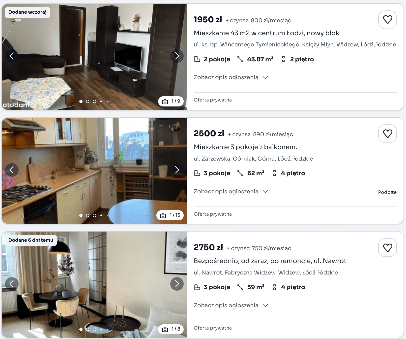 examples of communal fees for three flats in Lodz, Poland