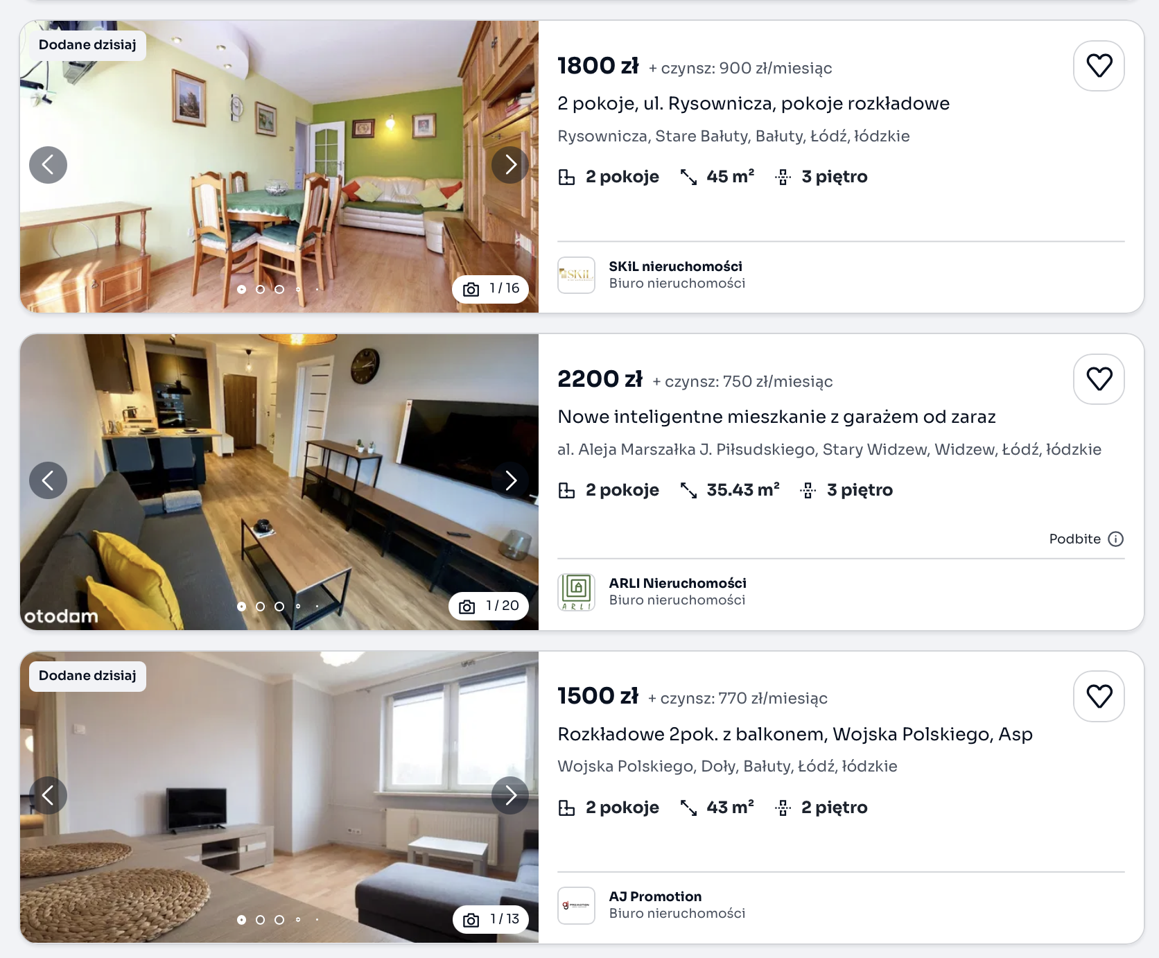 examples of communal fees for three flats in Lodz, Poland