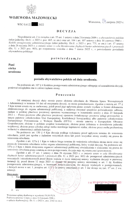 Polish citizenship certificate - by descent