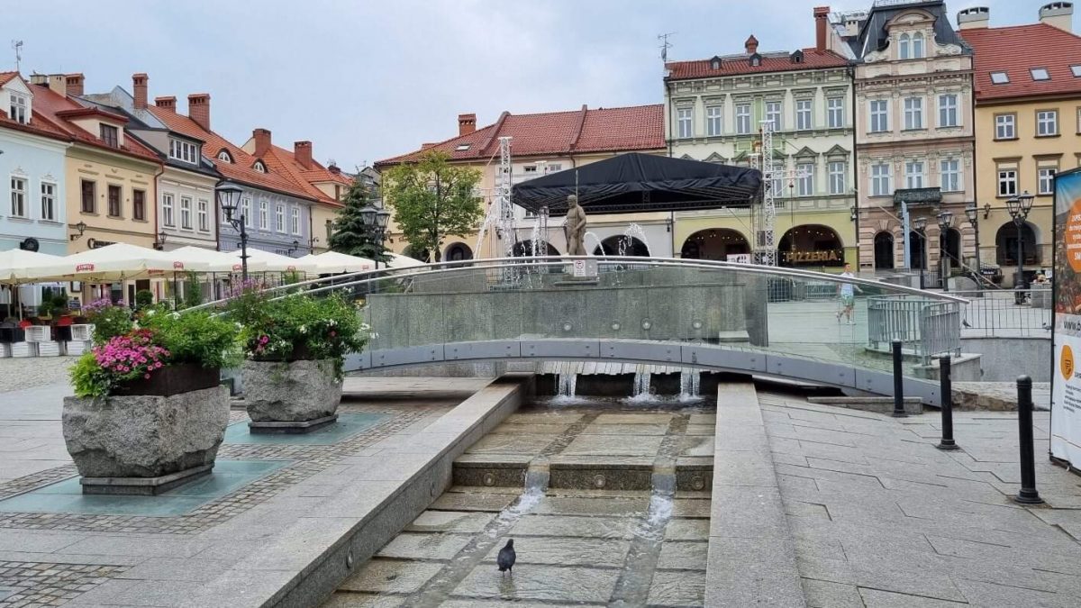 Artificial channel running out of the Fountain with a Statue of Neptune in Bielsko-Biała