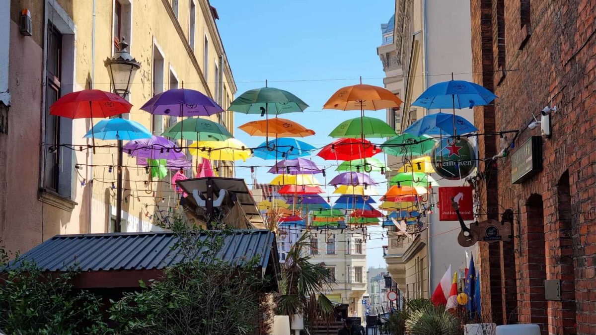 Mikołaja Reja Street - colourful umbrellas - one of the main sights in Grudziądz