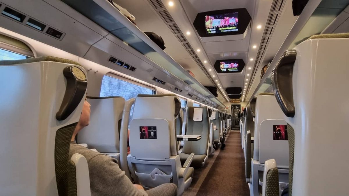Inside the carriage of a Polish Pendolino train