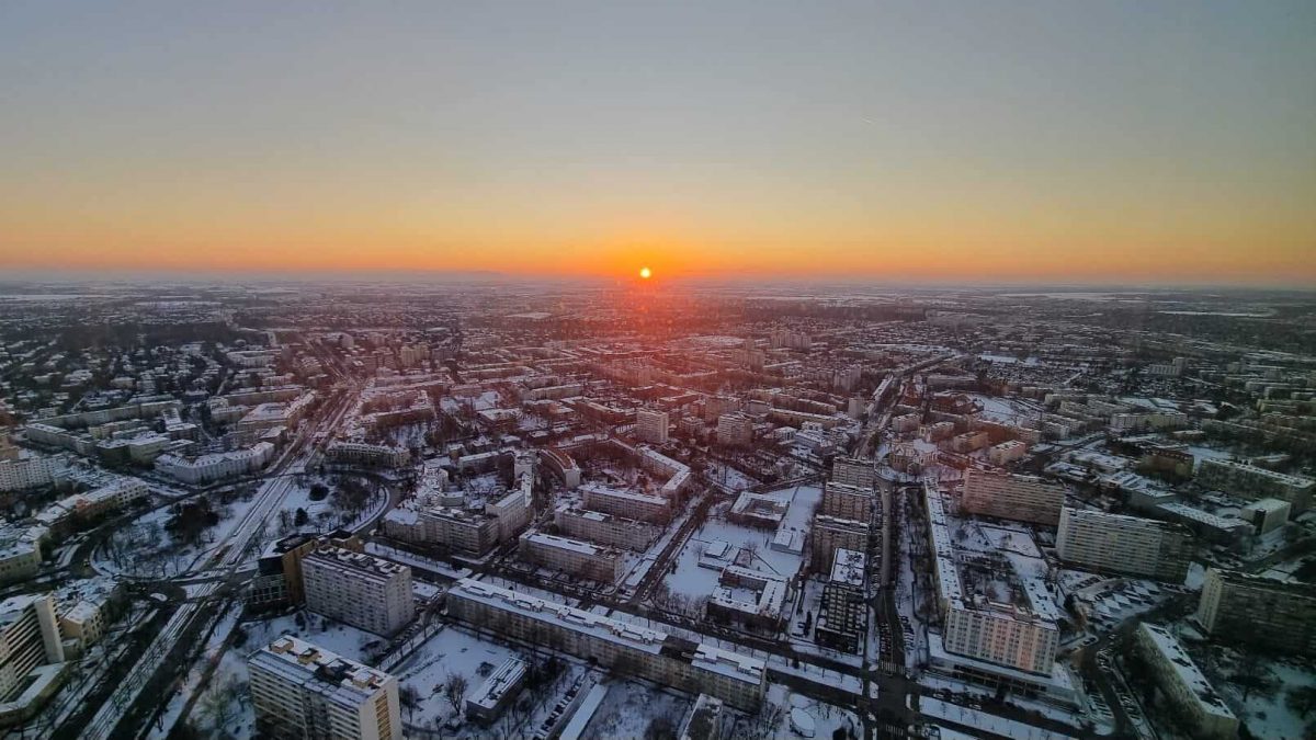 Sunset from Sky Tower viewing deck in Wrocław