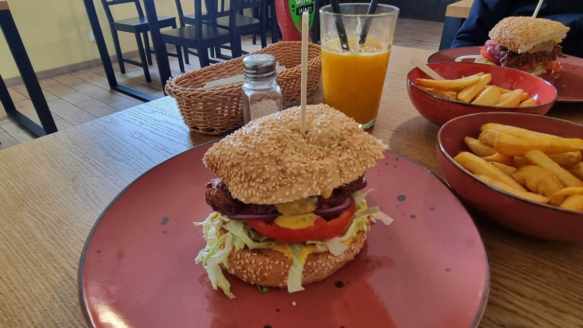 vegan burger restaurant composition